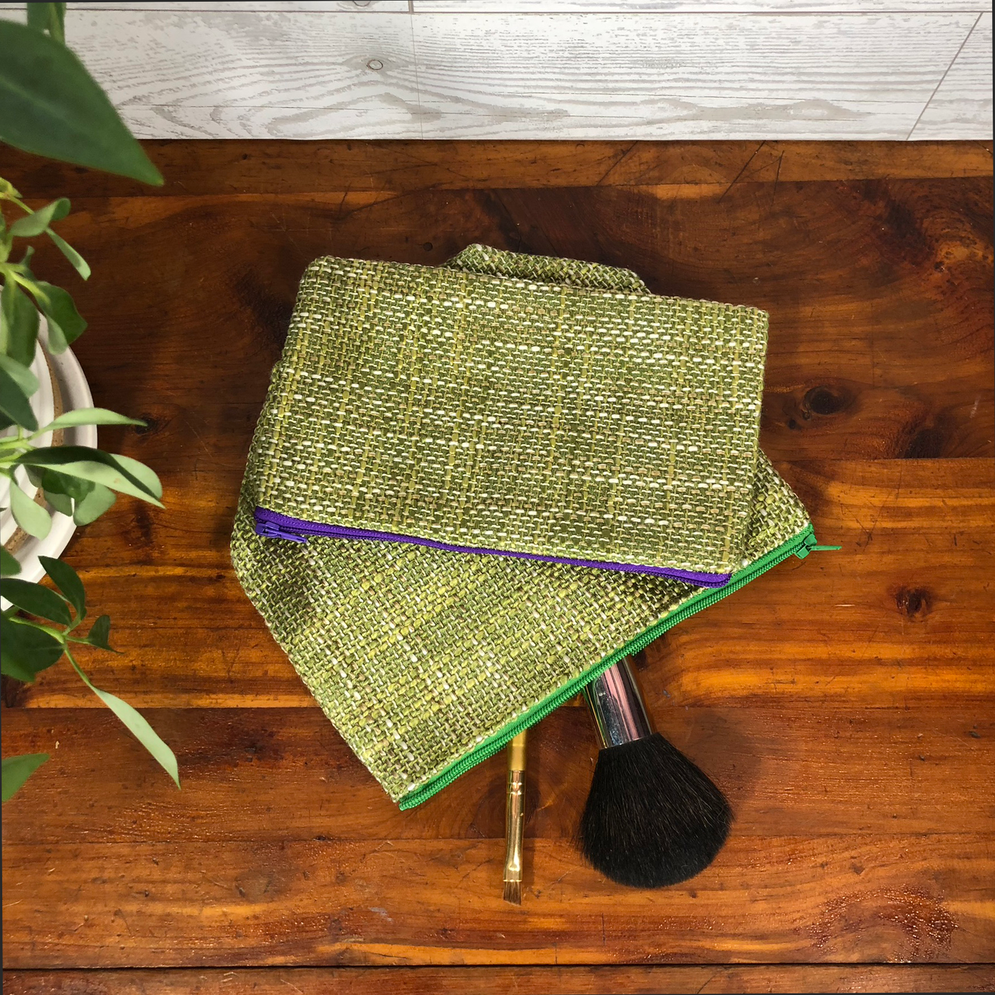MINA Zippered Pouch Set - Green Heathered Woven