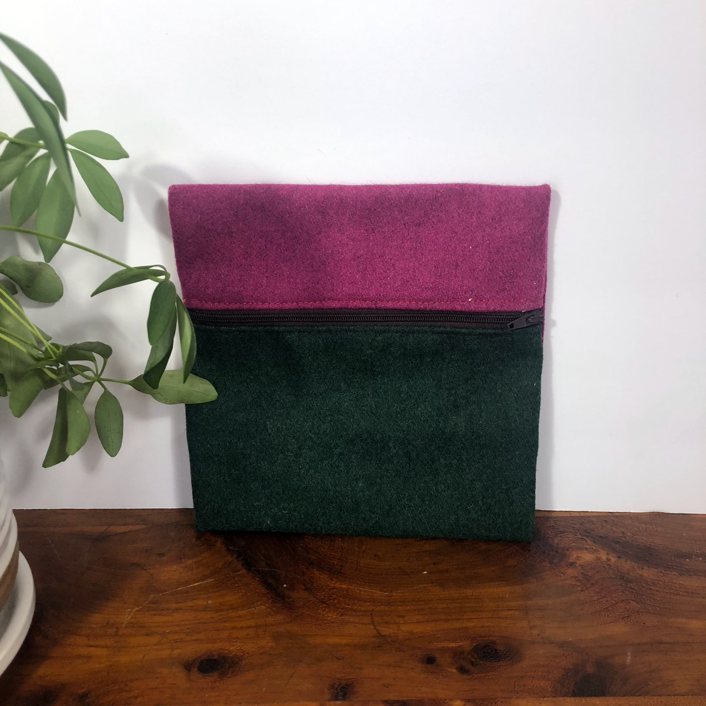 MINA Zippered Pouch - Square - Magenta/Forest Green