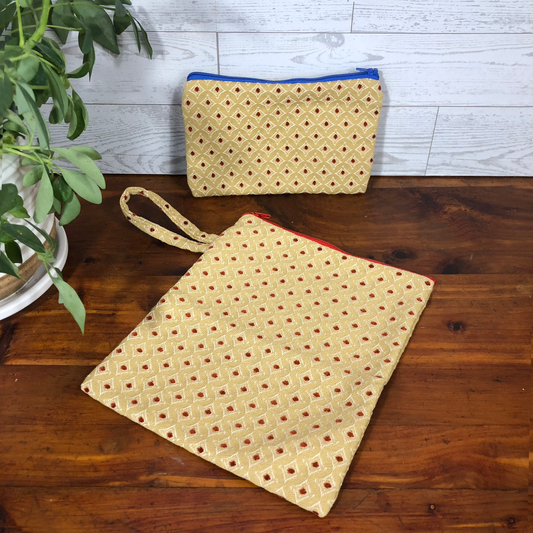 MINA Zippered Pouch Set - Gold Diamond Red Dot