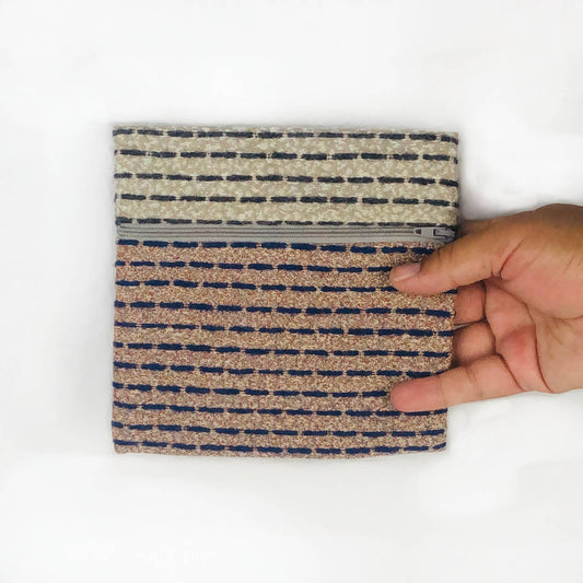 MINA Zippered Pouch - Square - Lined Gray and Orange