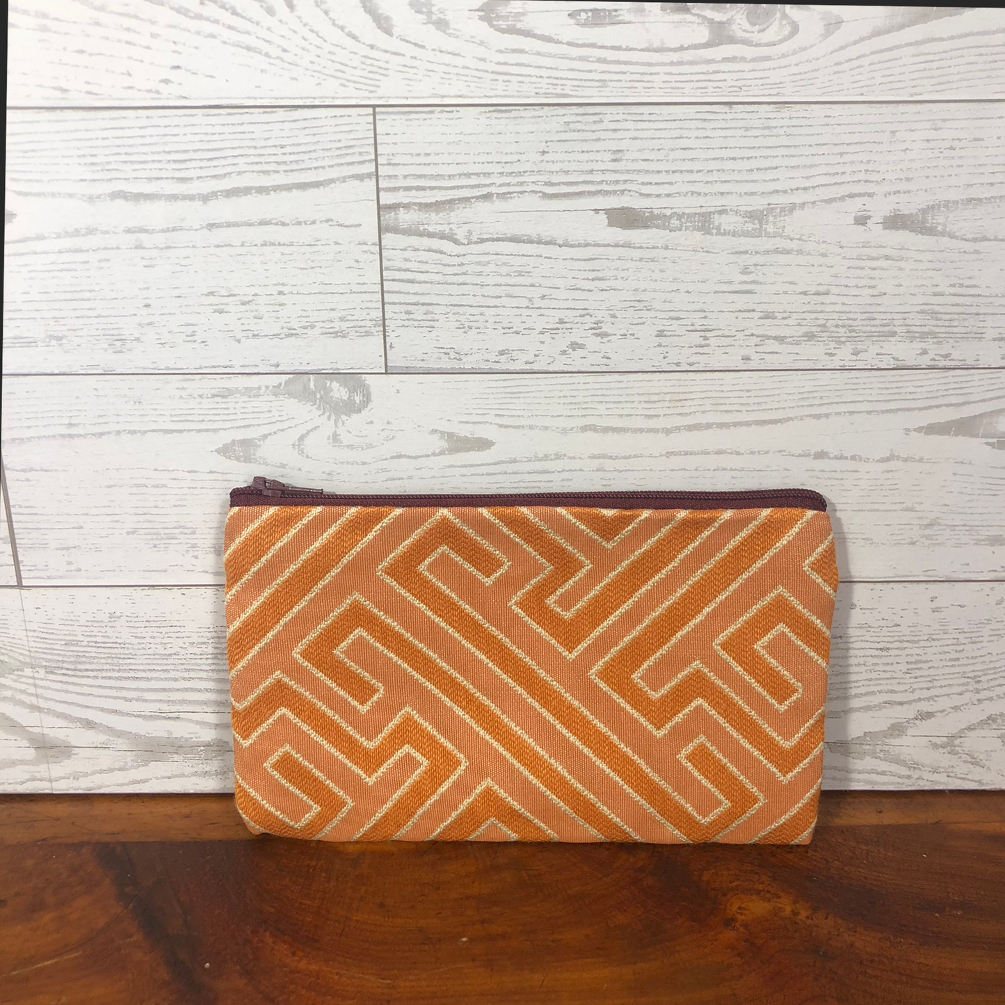 MINA Zippered Pouch Set - Orange Greek Key Maze