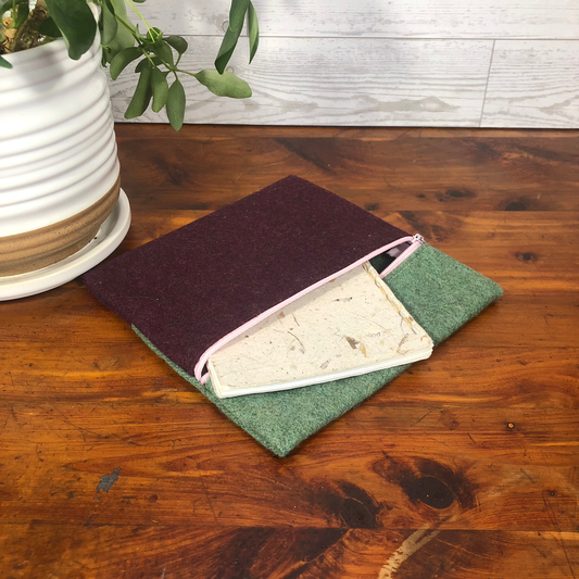 MINA Zippered Pouch - Square - Sea Foam Green/Maroon