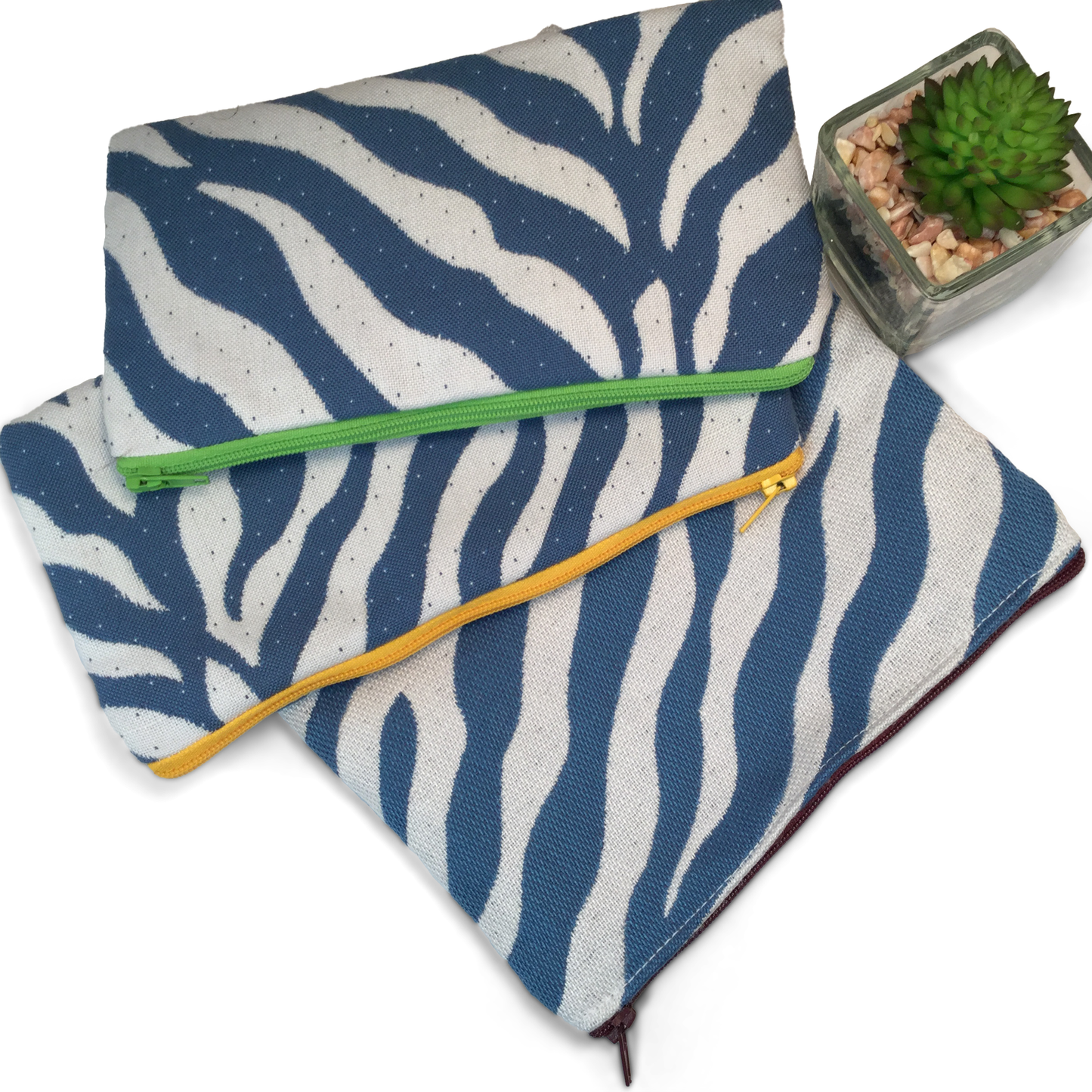 MINA Zippered Pouch Set - Blue Zebra