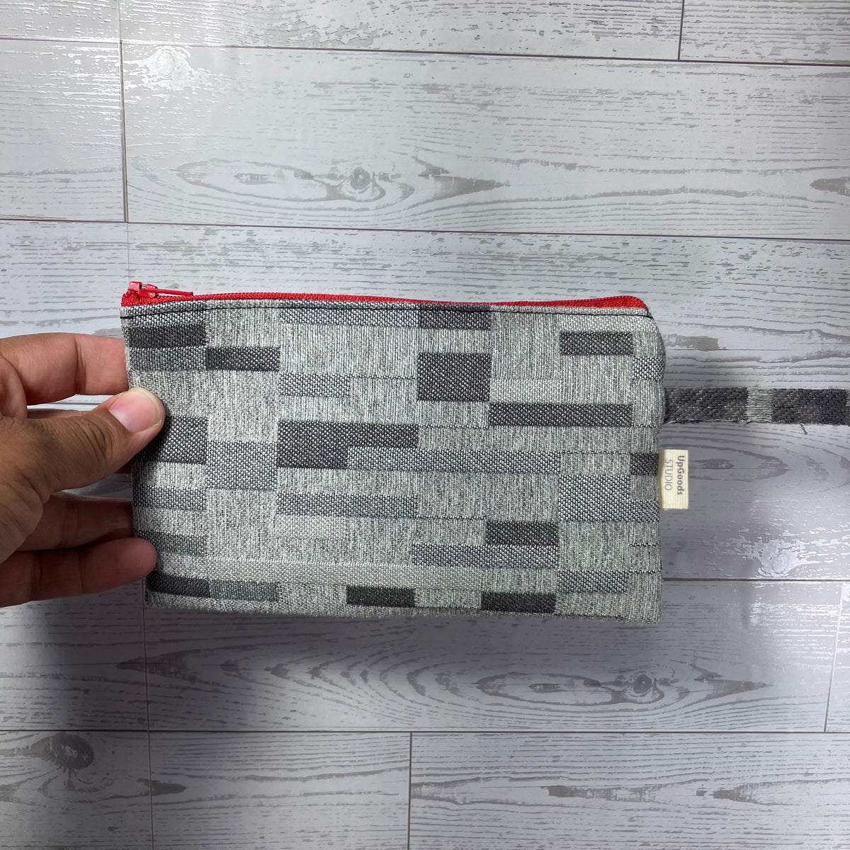 MINA Zippered Pouch - Gray Block Striped Geometric