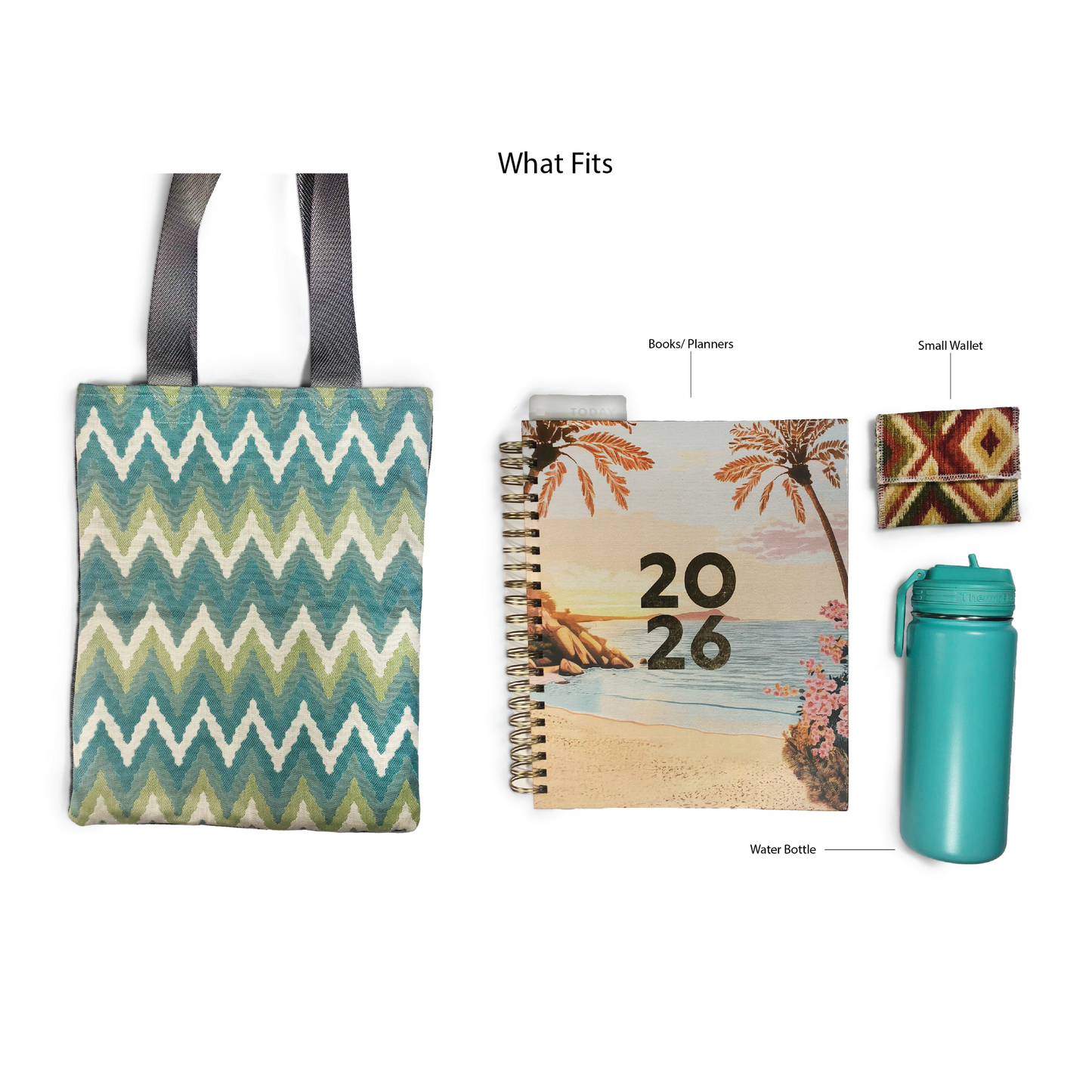 MINA Tote Bag - Teal Lattice/Flowers