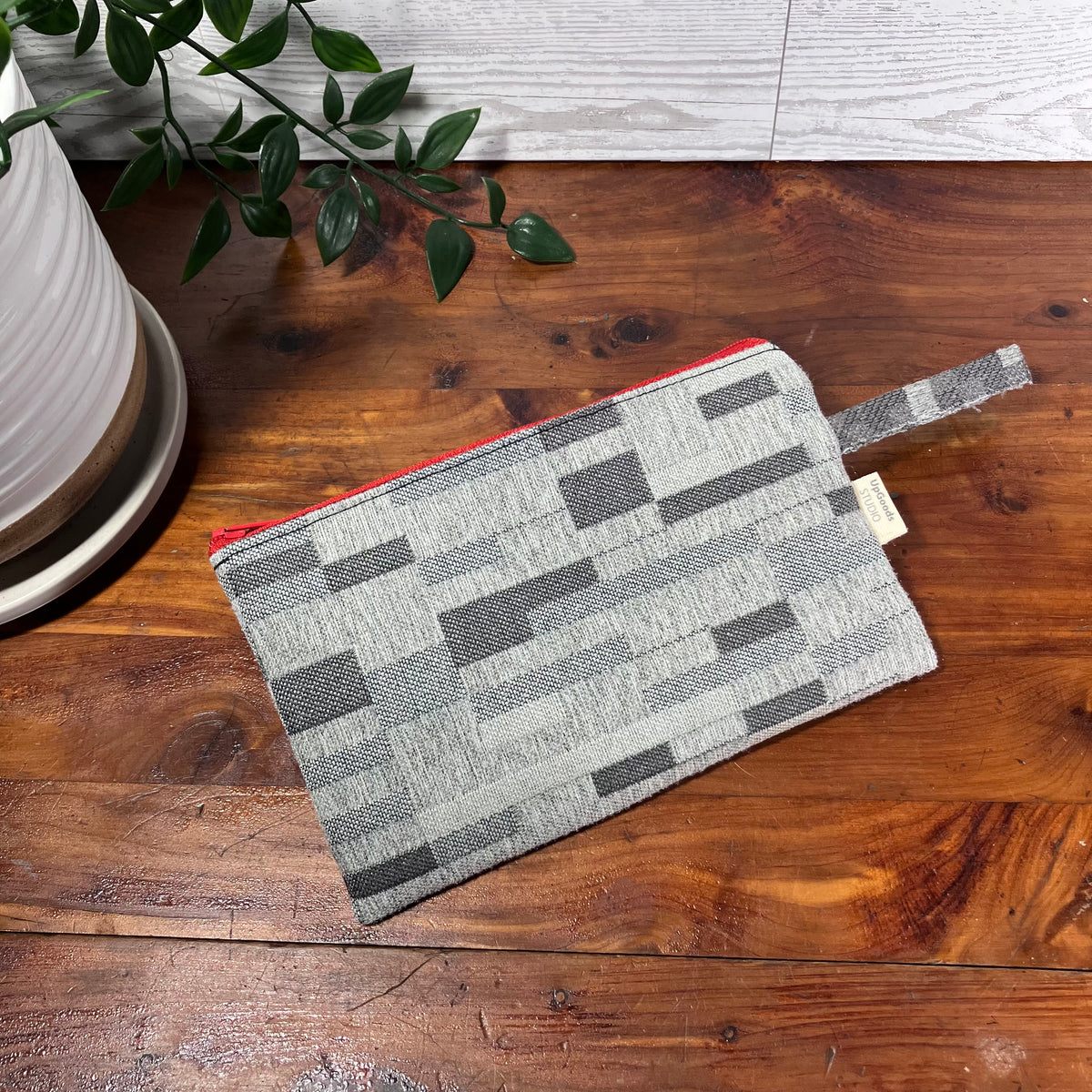 MINA Zippered Pouch - Gray Block Striped Geometric