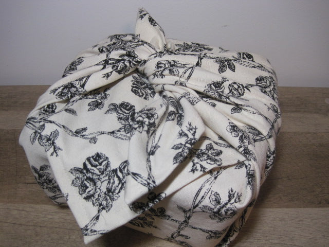 Furoshiki Gift Wrap Cloth - Black & White Floral
