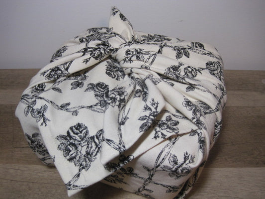 Furoshiki Gift Wrap Cloth - Black & White Floral