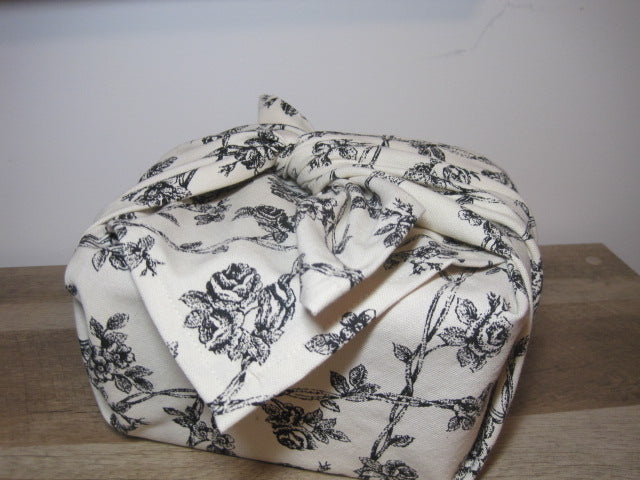 Furoshiki Gift Wrap Cloth - Black & White Floral