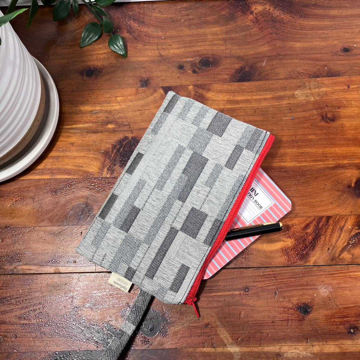 MINA Zippered Pouch - Gray Block Striped Geometric
