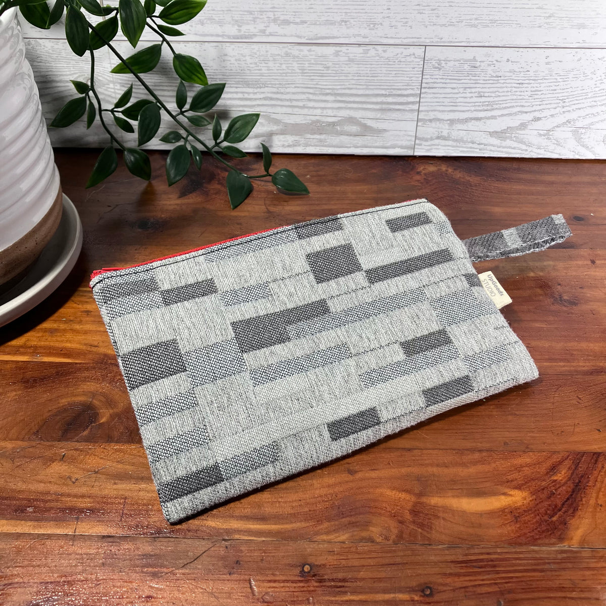 MINA Zippered Pouch - Gray Block Striped Geometric