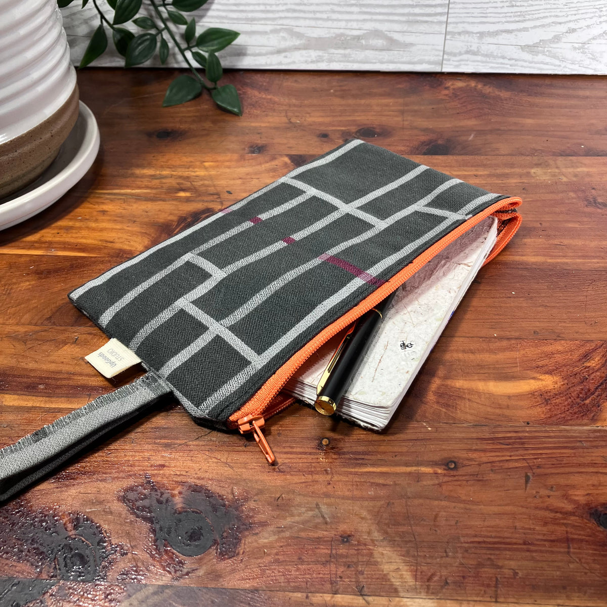 MINA Zippered Pouch - Gray Striped