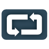 Two white arrows forming a circular loop on a blue background