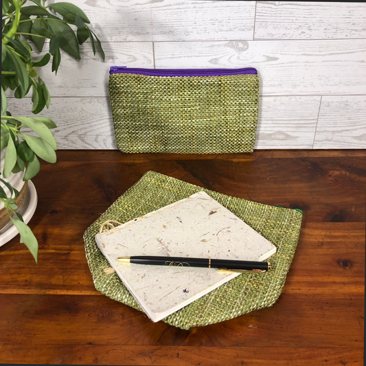 MINA Zippered Pouch Set - Green Heathered Woven