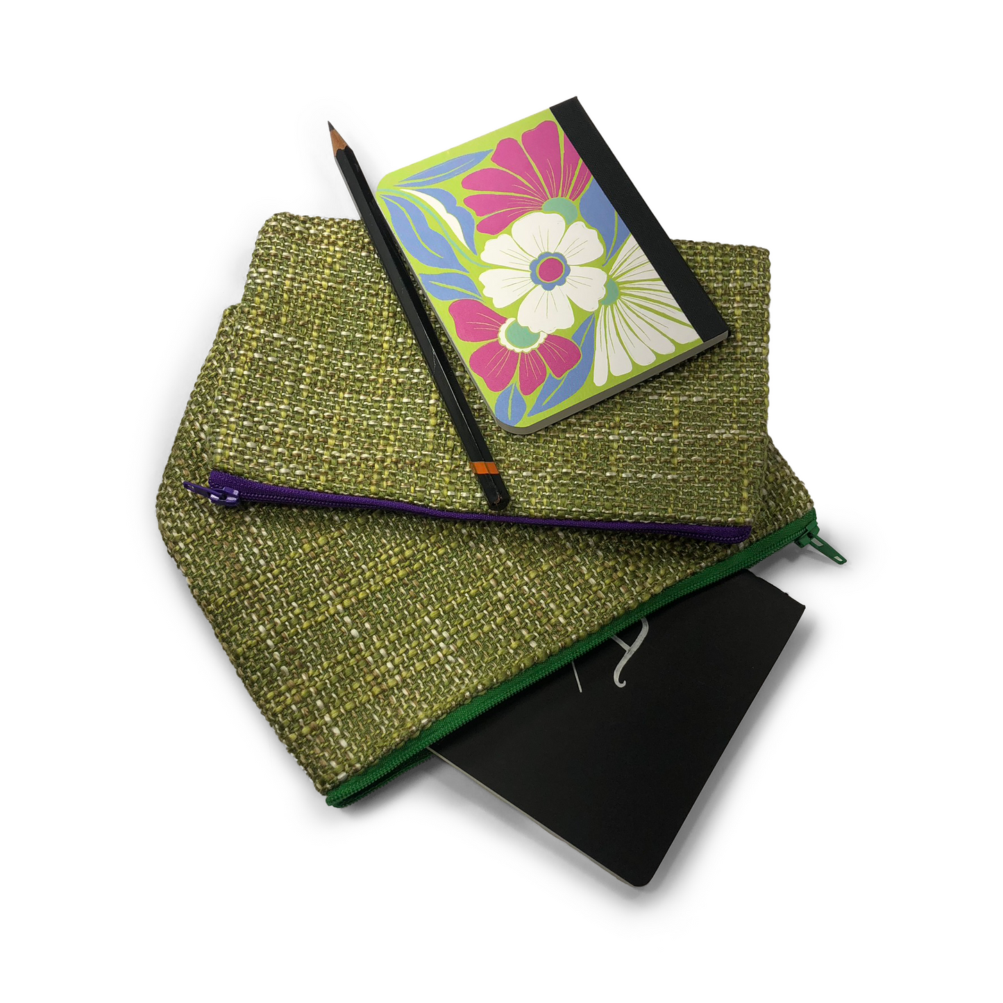 MINA Zippered Pouch Set - Green Heathered Woven
