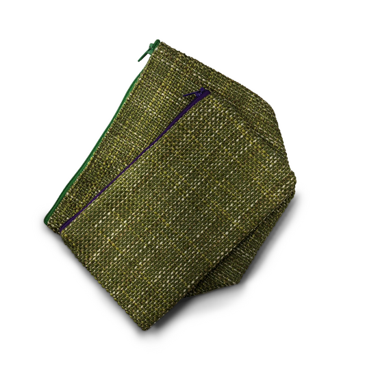 MINA Zippered Pouch Set - Green Heathered Woven