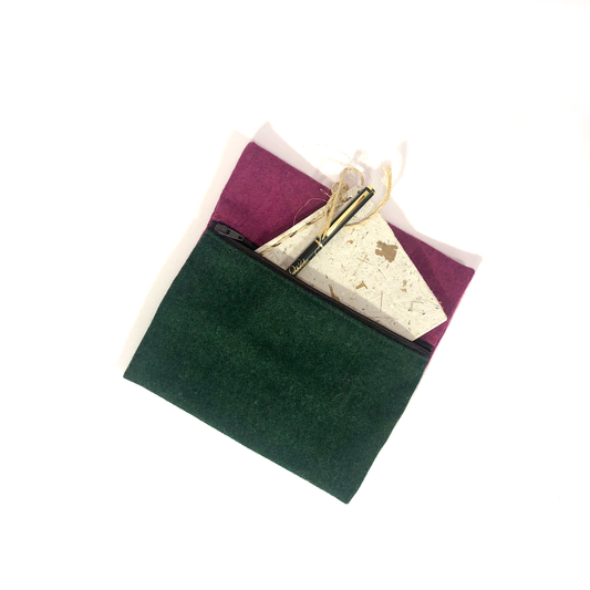 MINA Zippered Pouch - Square - Magenta/Forest Green