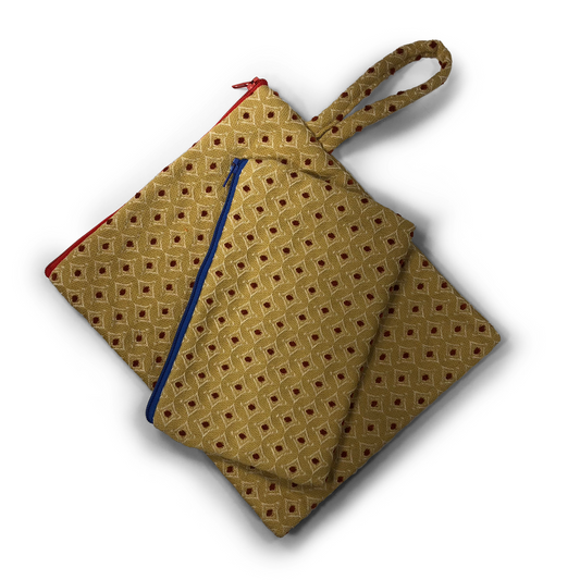 MINA Zippered Pouch Set - Gold Diamond Red Dot