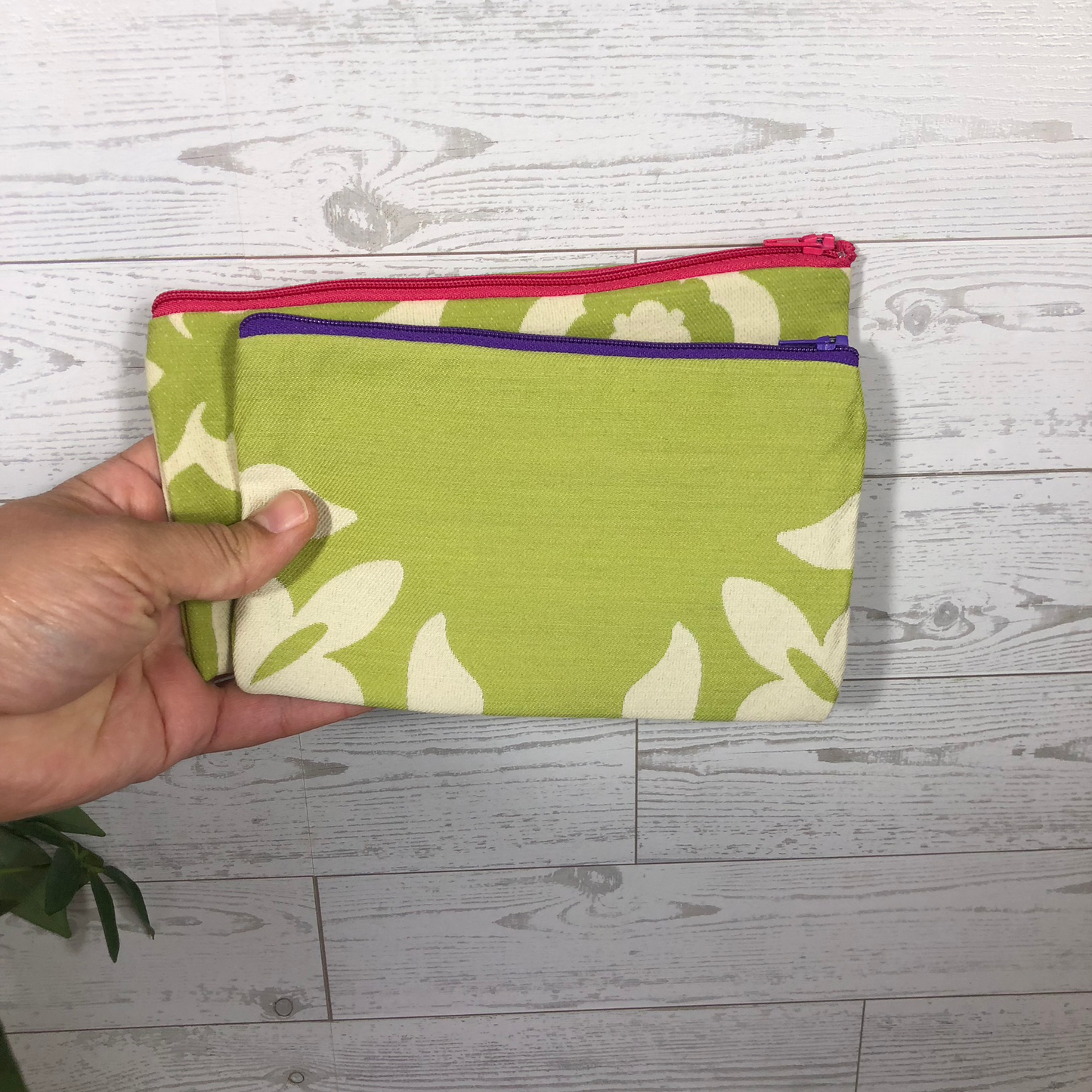 MINA Zippered Pouch Set - Green White Floral Paisley