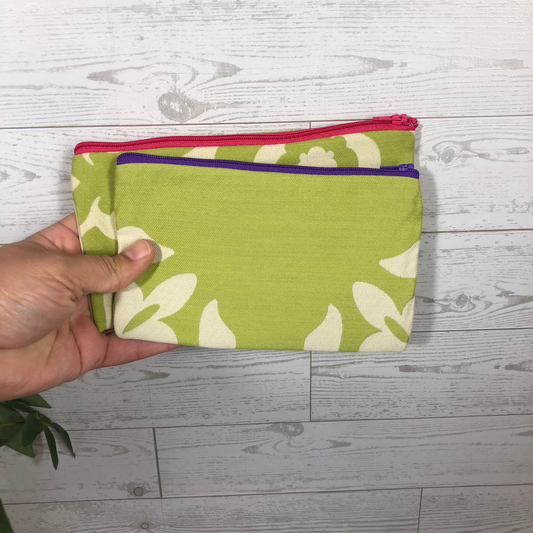 MINA Zippered Pouch Set - Green White Floral Paisley