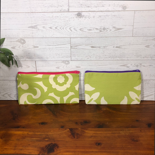 MINA Zippered Pouch Set - Green White Floral Paisley