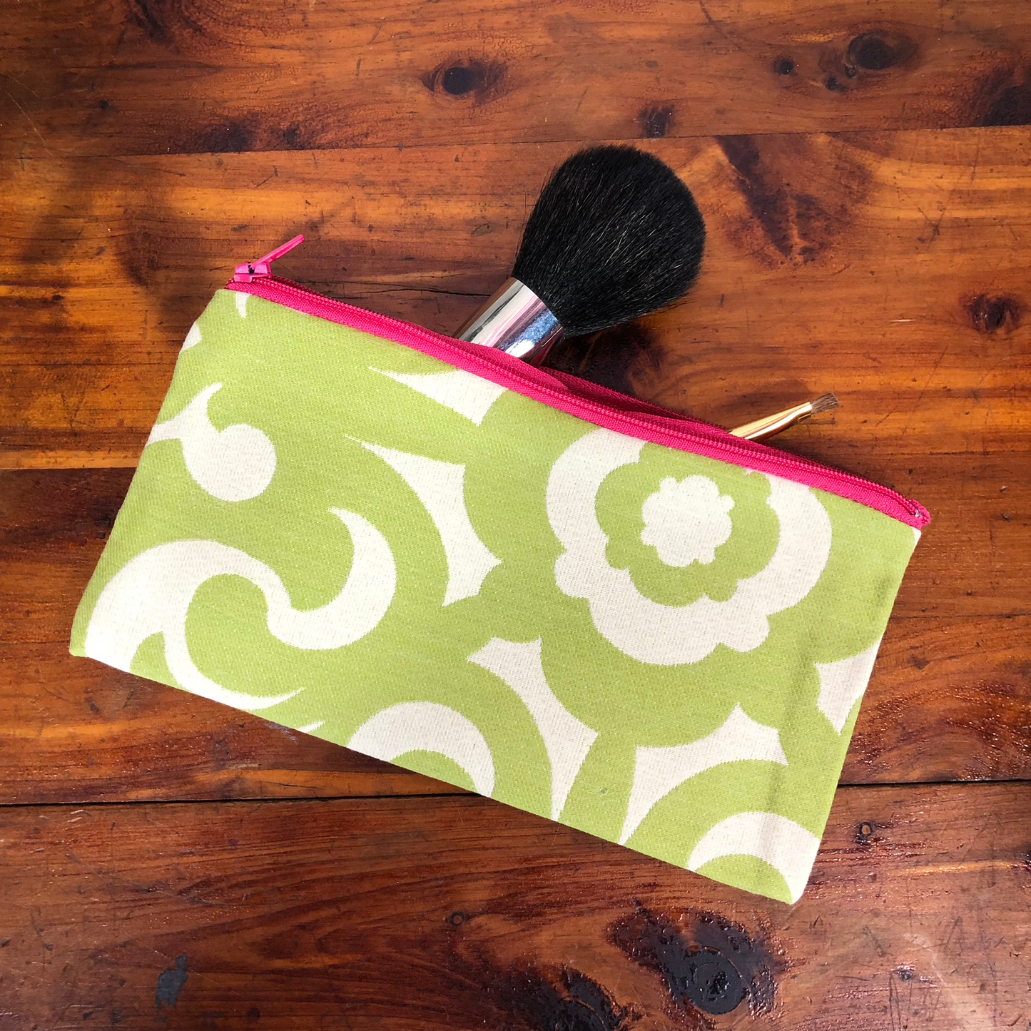 MINA Zippered Pouch Set - Green White Floral Paisley
