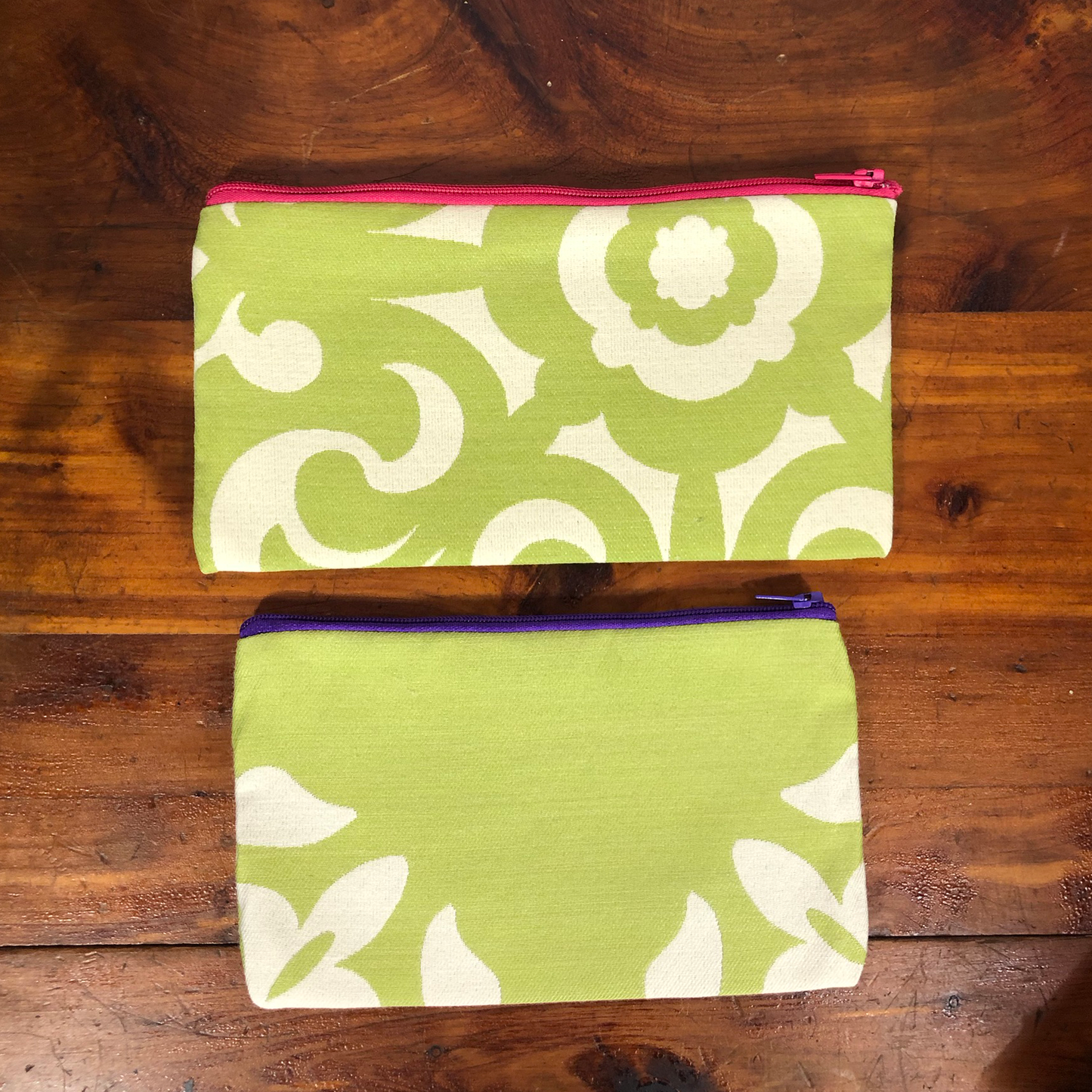 MINA Zippered Pouch Set - Green White Floral Paisley