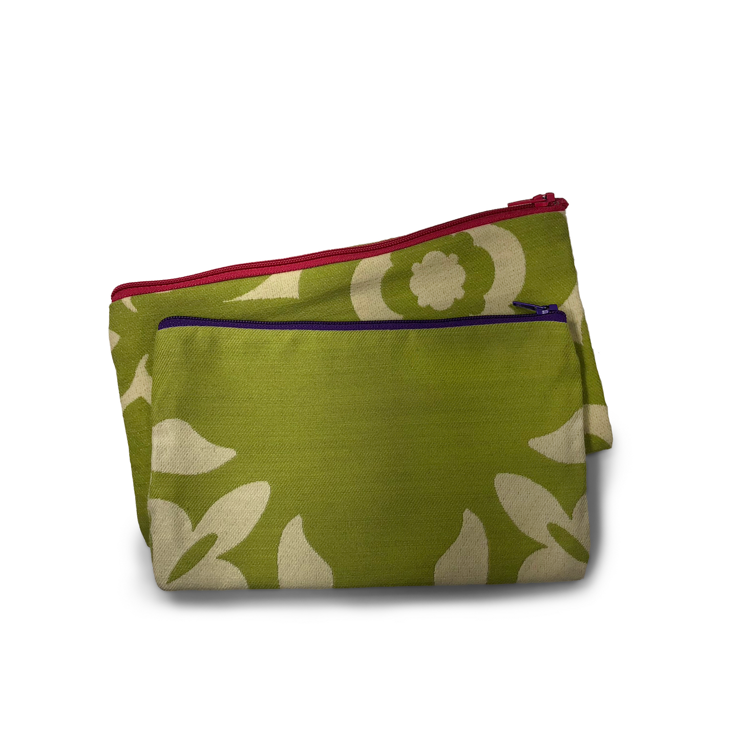 MINA Zippered Pouch Set - Green White Floral Paisley