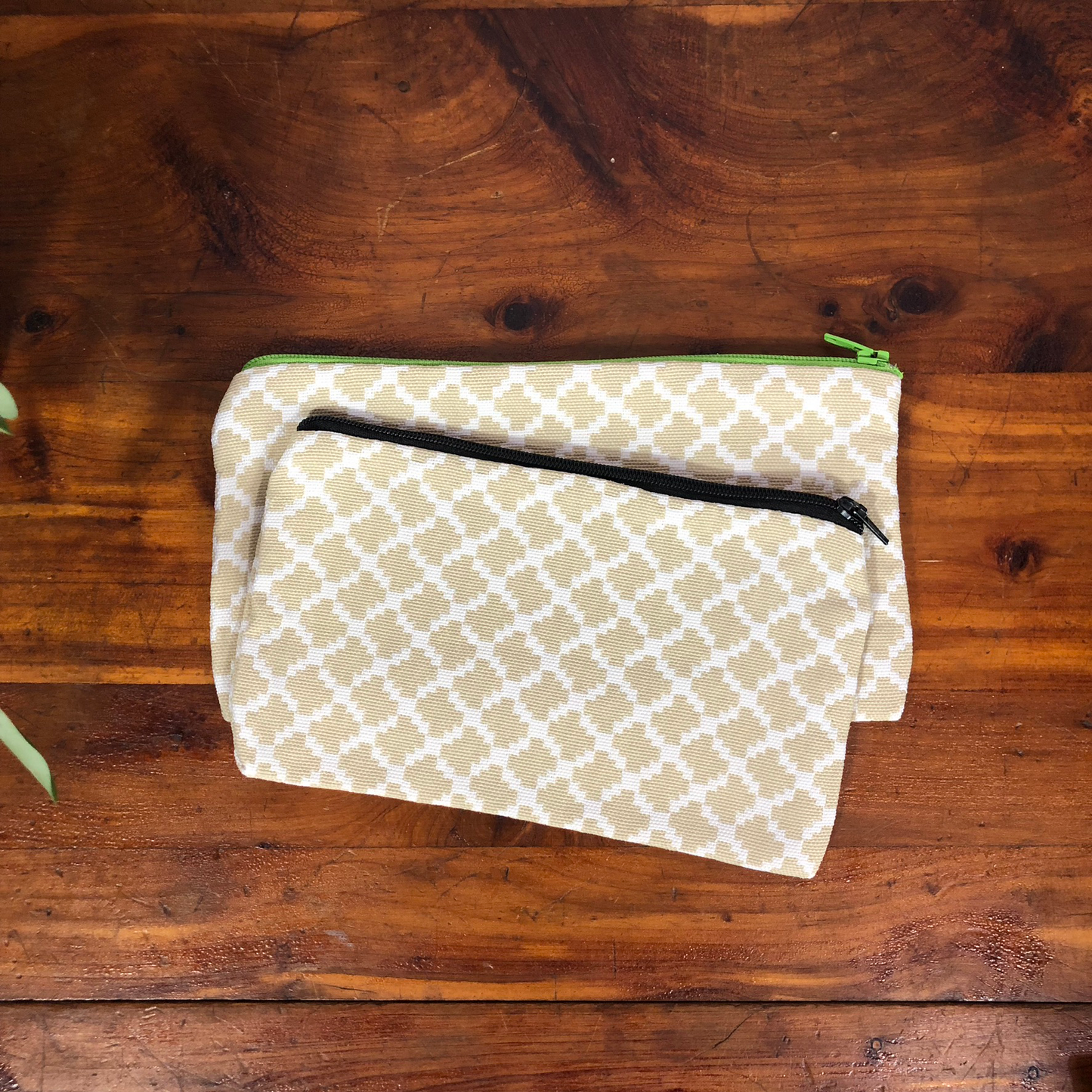 MINA Zippered Pouch Set - Tan Houndstooth