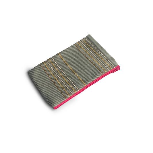 MINA Zippered Pouch - Tan & Gold Vertical Stripe / Gray