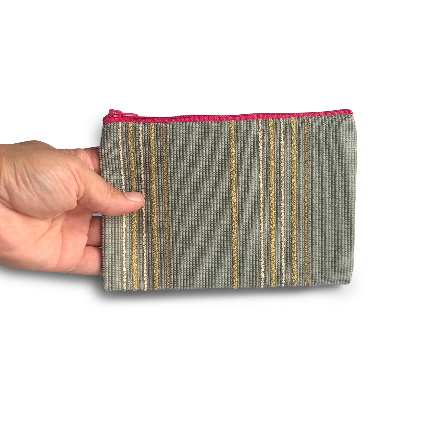 MINA Zippered Pouch - Tan & Gold Vertical Stripe / Gray