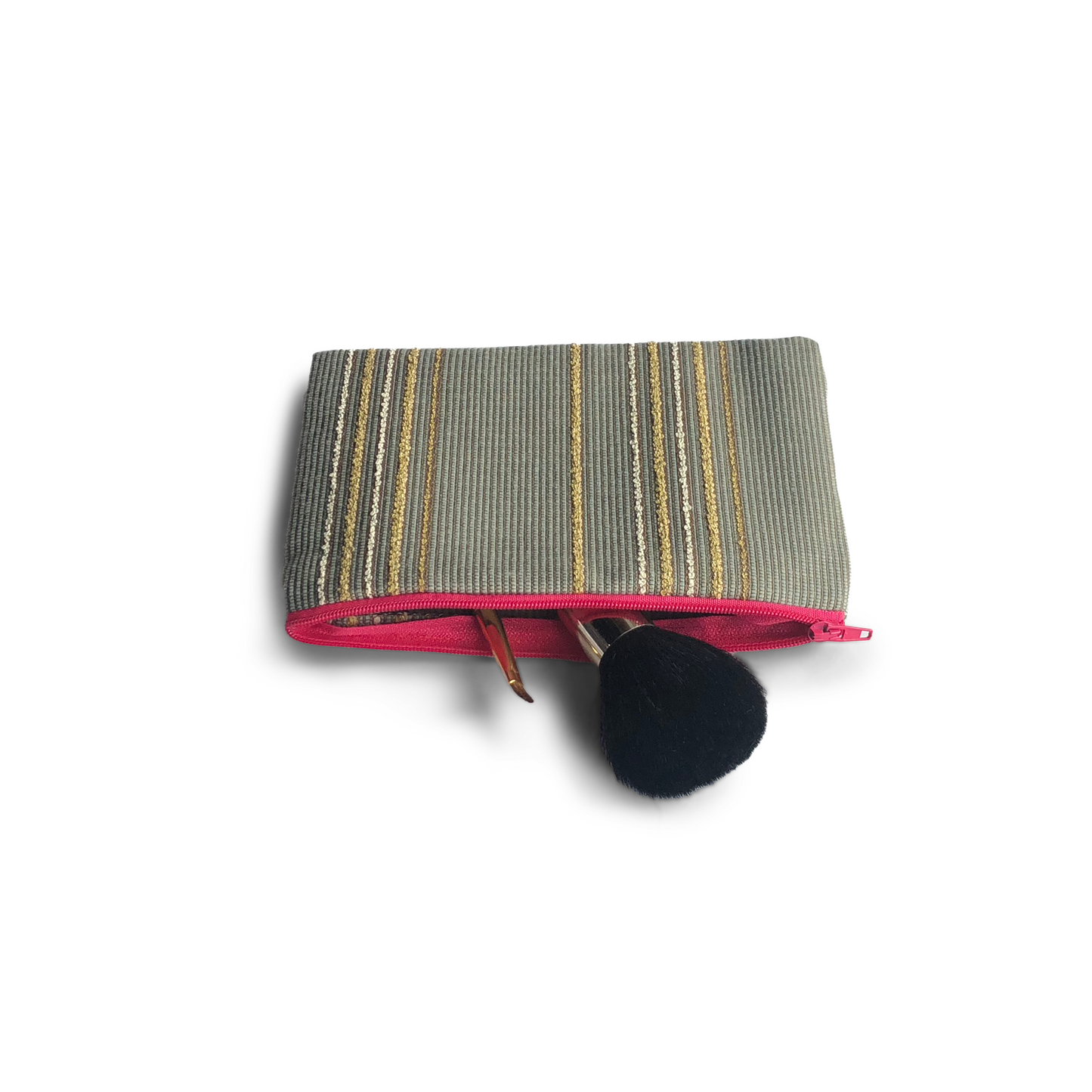 MINA Zippered Pouch - Tan & Gold Vertical Stripe / Gray