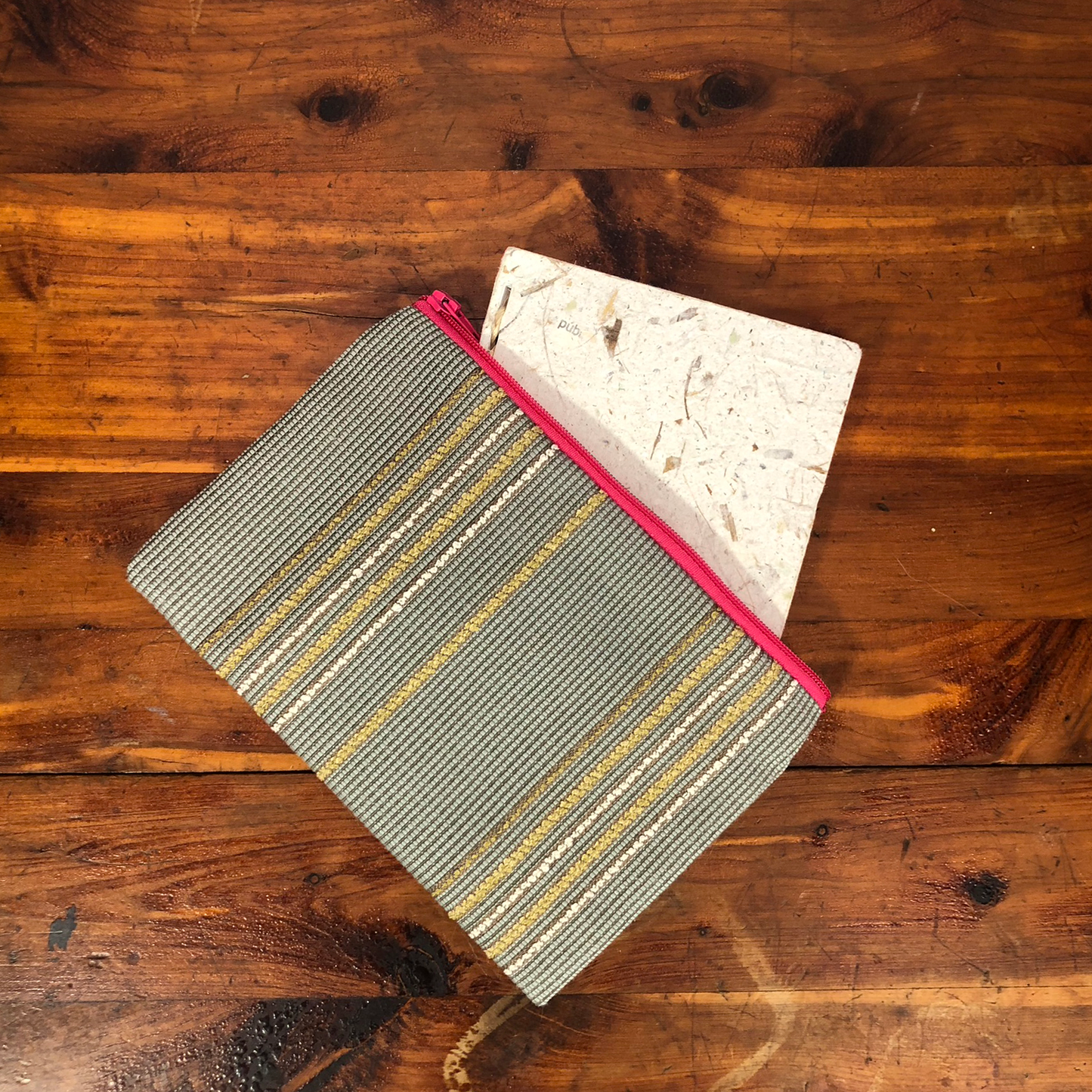 MINA Zippered Pouch - Tan & Gold Vertical Stripe / Gray