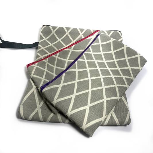 MINA Zippered Pouch Set - Gray White Diamond