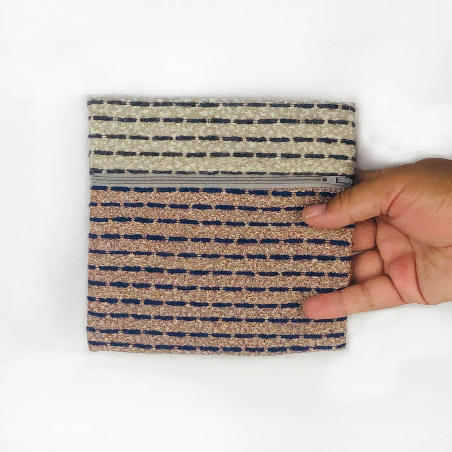 MINA Zippered Pouch - Square - Lined Gray and Orange