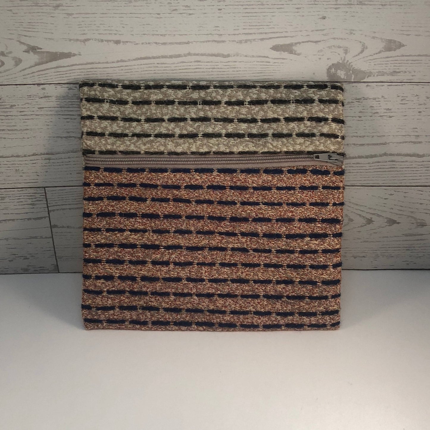 MINA Zippered Pouch - Square - Lined Gray and Orange