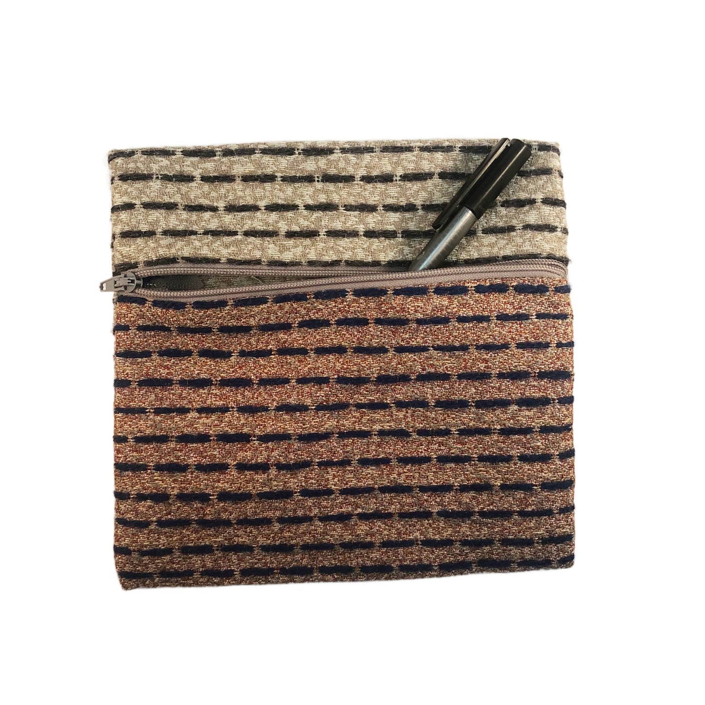 MINA Zippered Pouch - Square - Lined Gray and Orange