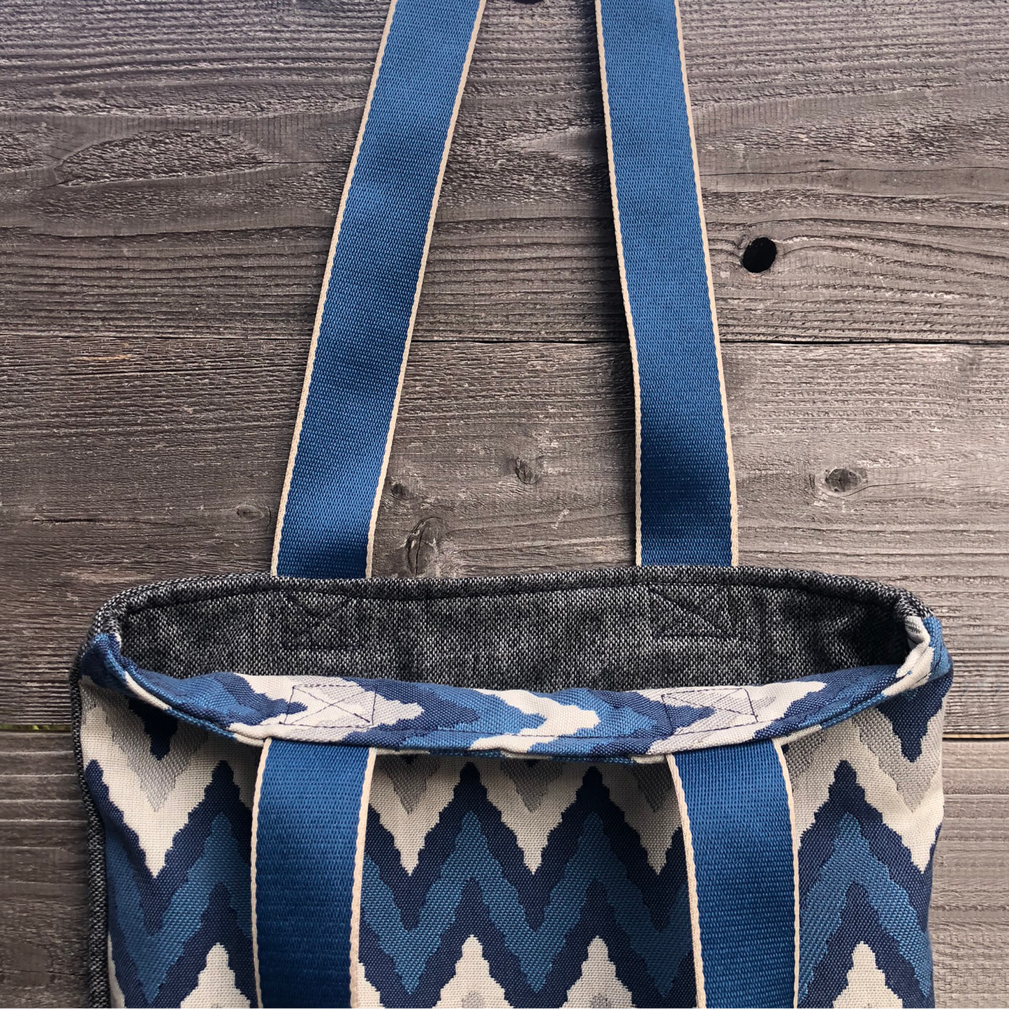 MINA Tote Bag - Blue Zig Zag/Heathered Gray