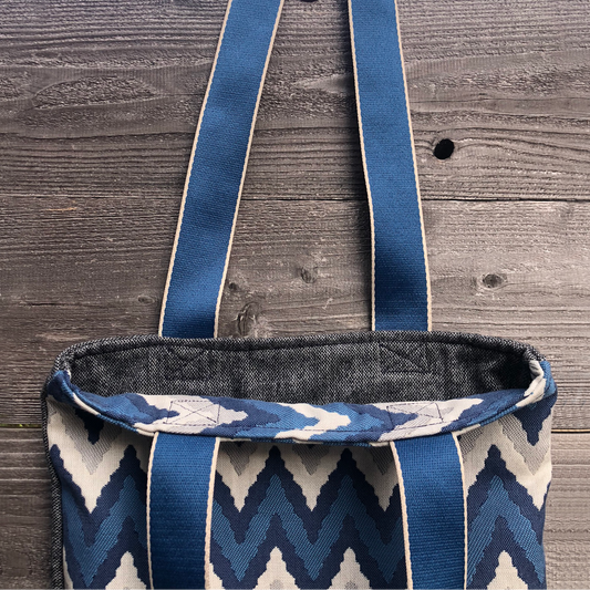 MINA Tote Bag - Blue Zig Zag/Heathered Gray