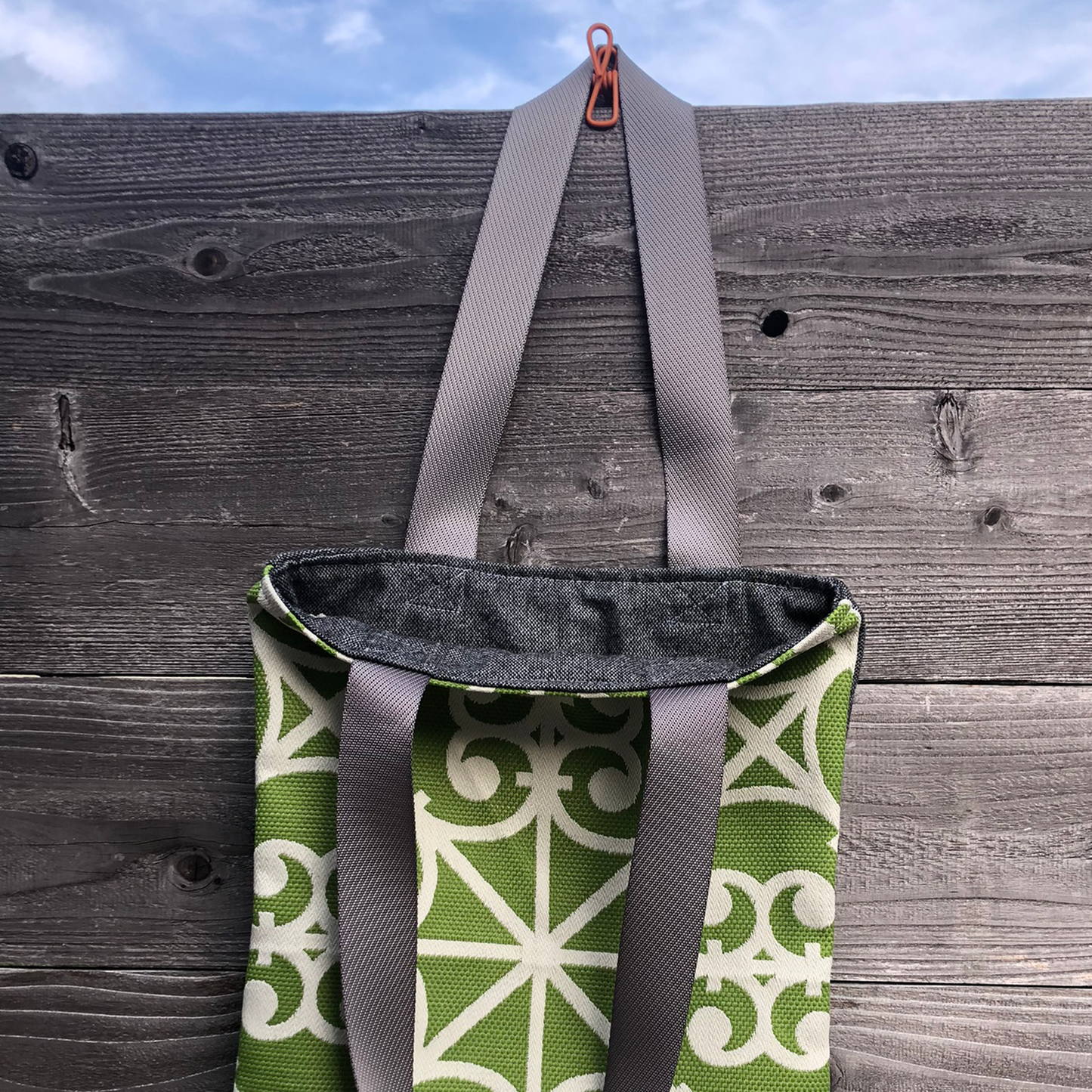 MINA Tote Bag - Green Geometric/Heathered Gray
