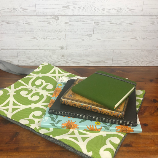 MINA Tote Bag - Green Geometric/Heathered Gray