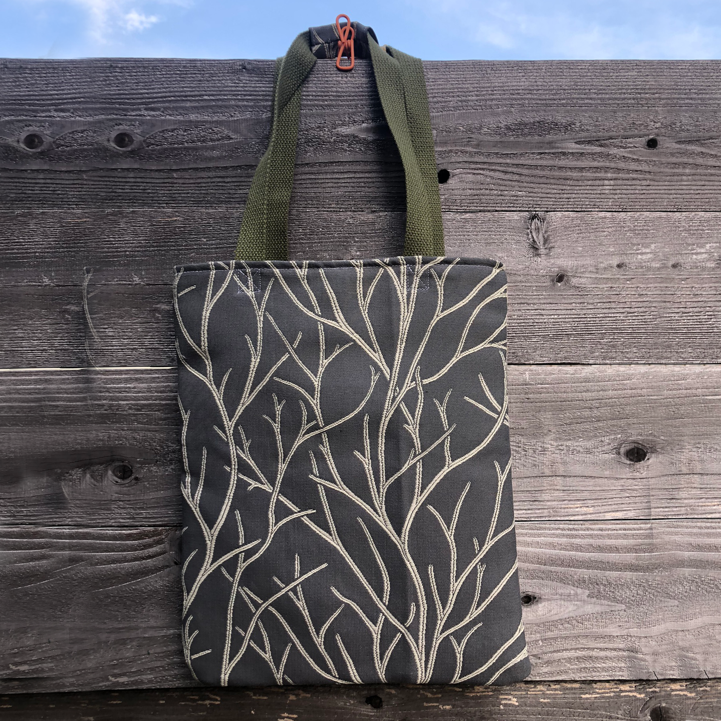 MINA Tote Bag - Yellow Basketweave/Gray Branches