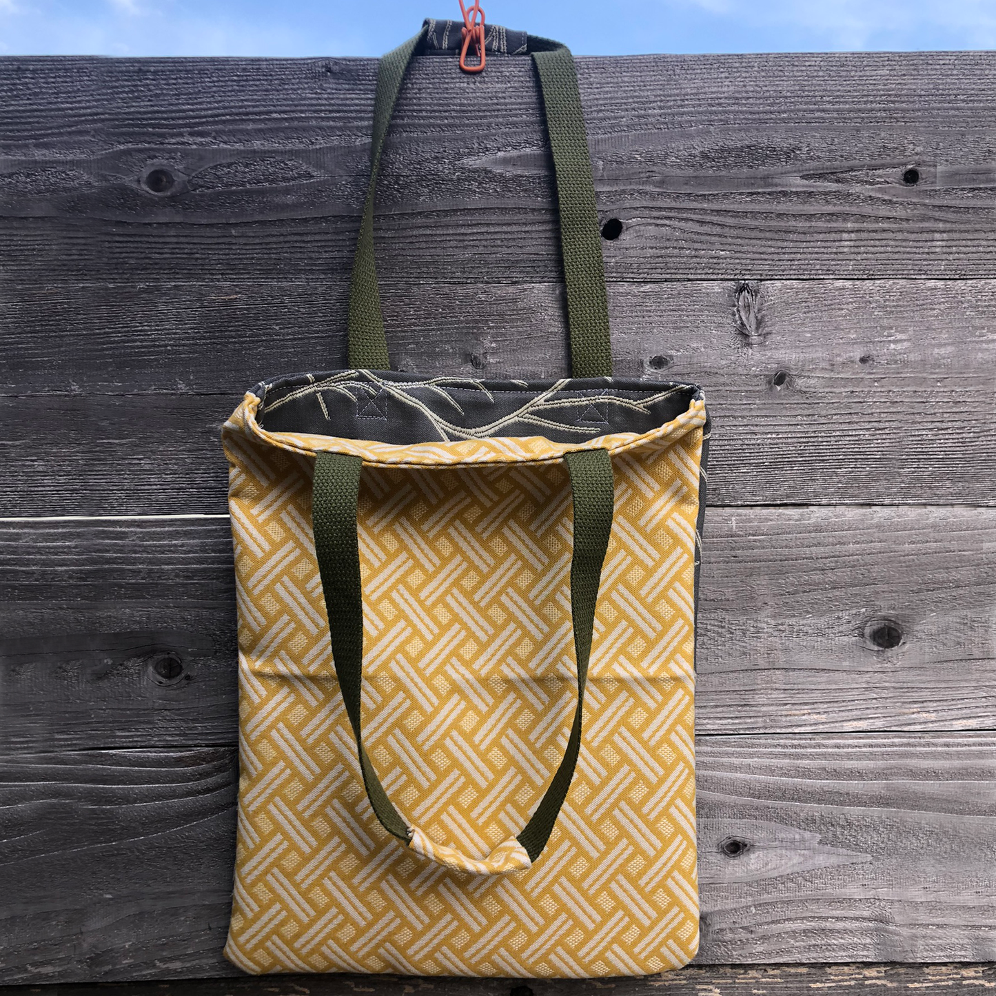 MINA Tote Bag - Yellow Basketweave/Gray Branches