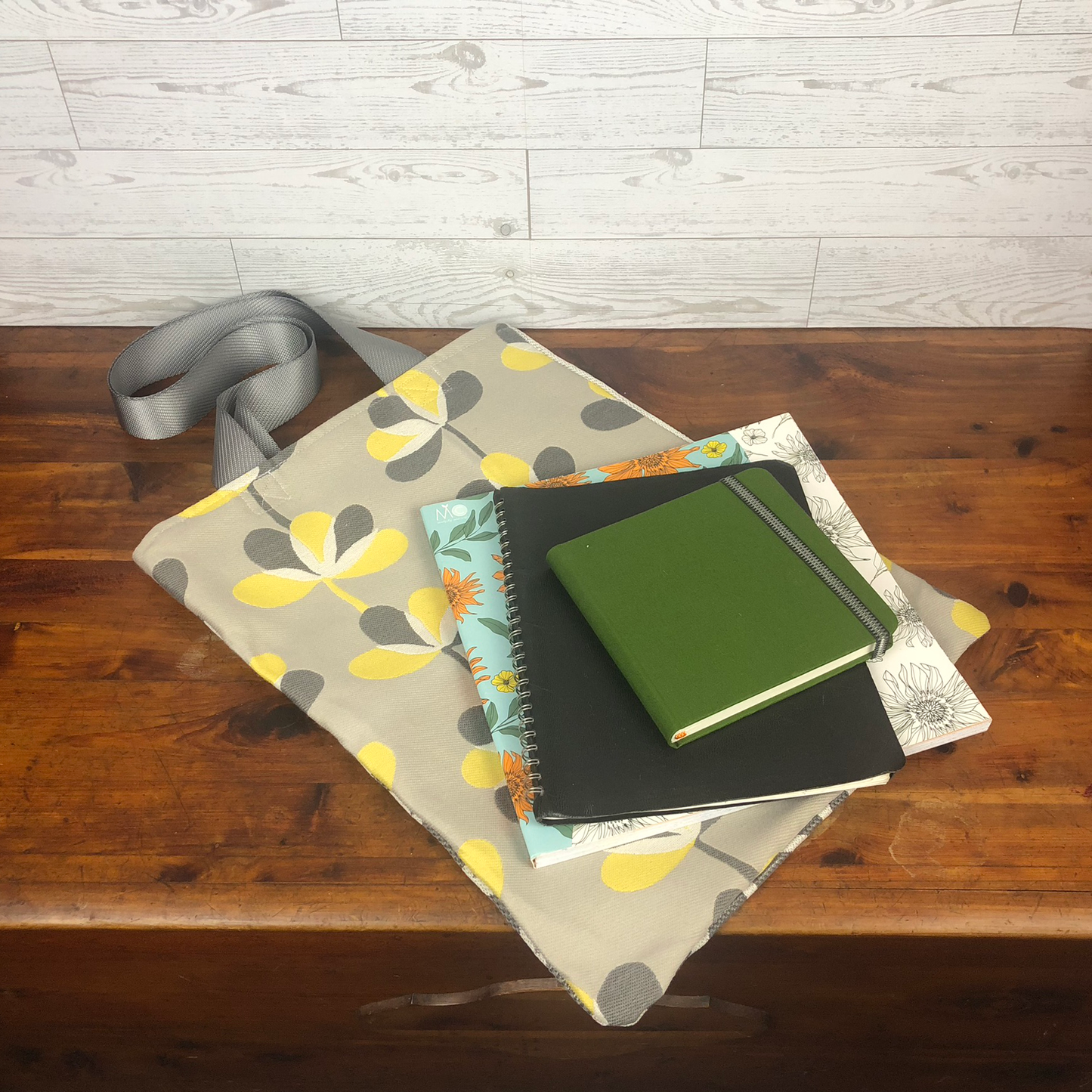 MINA Tote Bag - Yellow Gray Flora/Gray Geometric