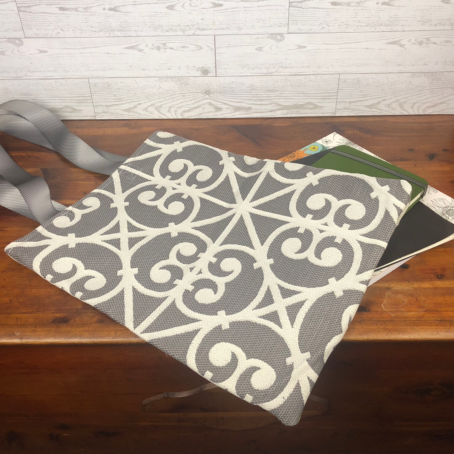 MINA Tote Bag - Yellow Gray Flora/Gray Geometric