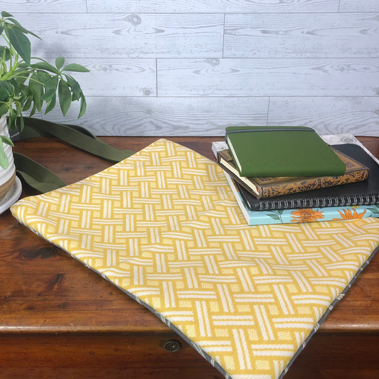 MINA Tote Bag - Yellow Basketweave/Gray Branches