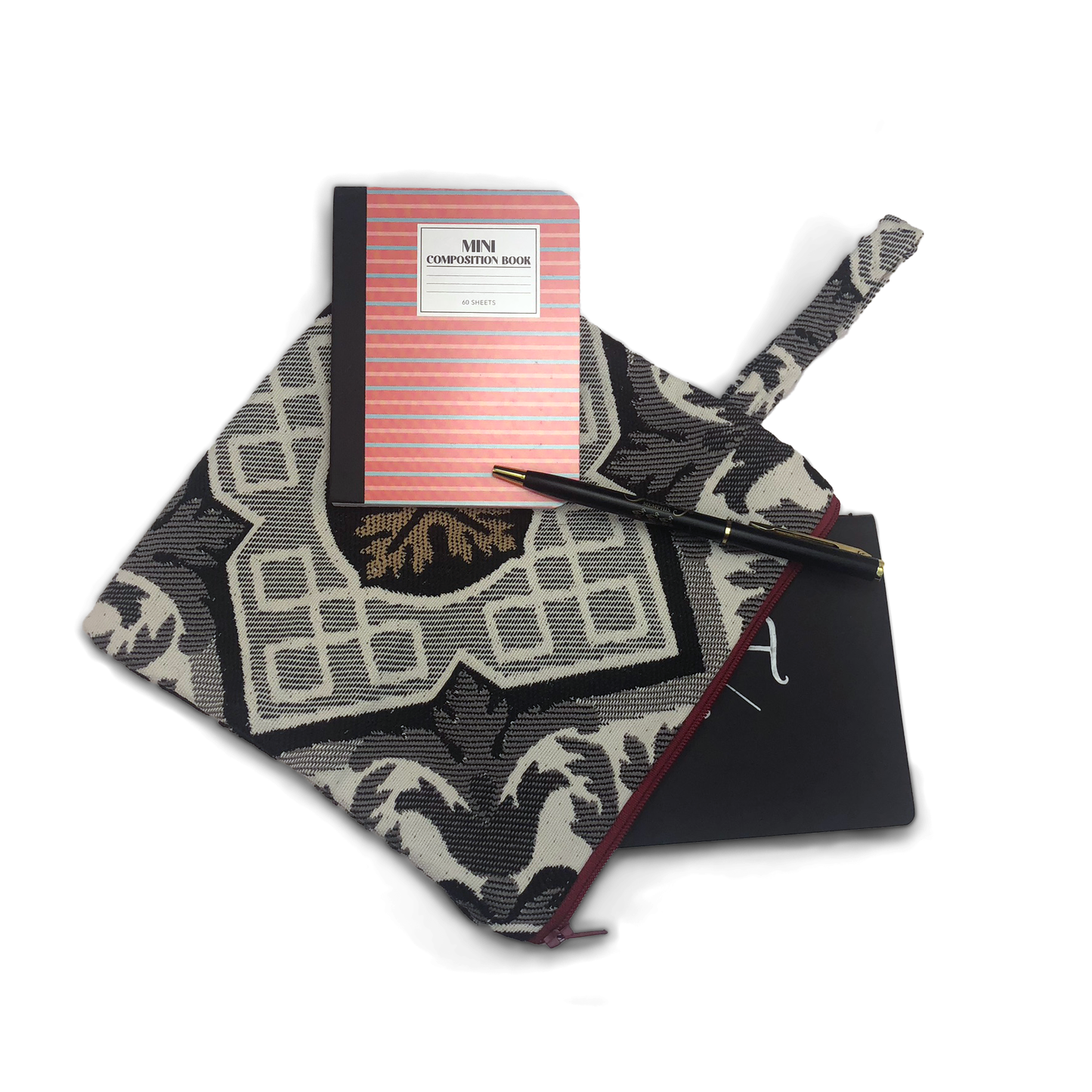 MINA Zippered Pouch Set - Black/Gray/Gold Greek