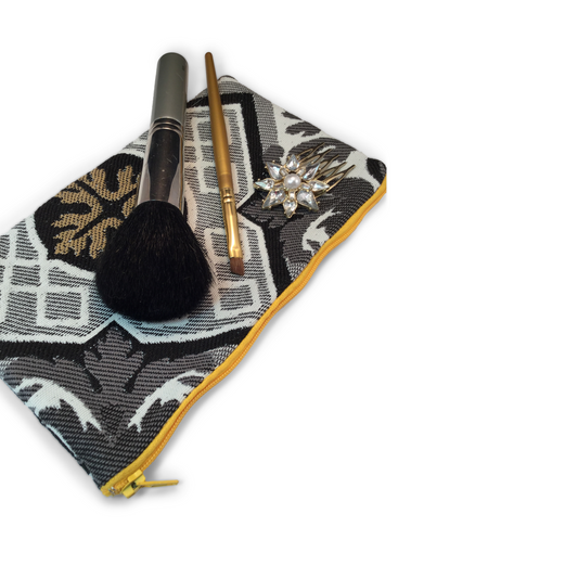 MINA Zippered Pouch Set - Black/Gray/Gold Greek