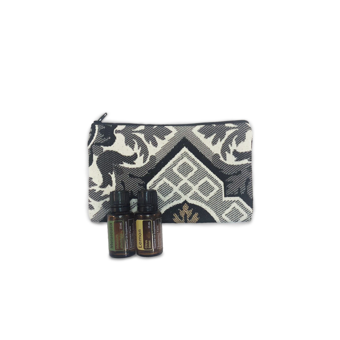 MINA Zippered Pouch Set - Black/Gray/Gold Greek