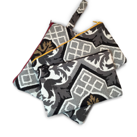 MINA Zippered Pouch Set - Black/Gray/Gold Greek